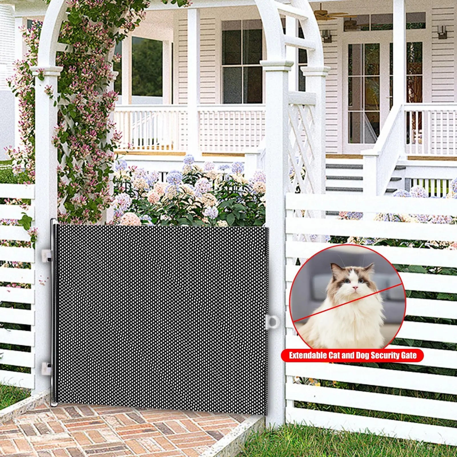 Expandable Cat and Dog Safety Gate Retractable Pet Gate, Portable Stair and Hallway Gate Prevents Babies DogsCats from Crossing