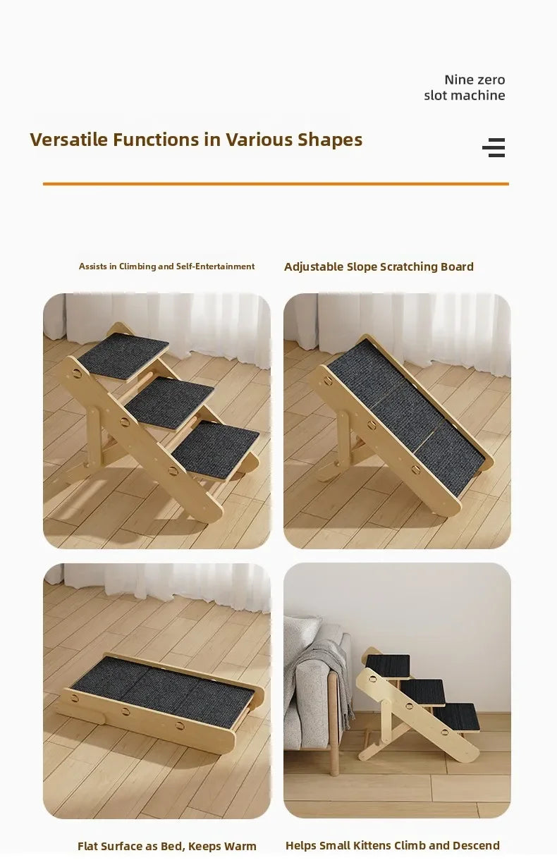 Foldable Puppy Stairs Multi-Functional Ramp for Dogs Cat Scratching Board Pet Dog Stairs Portable Climbing Wear-Resistant Ladder