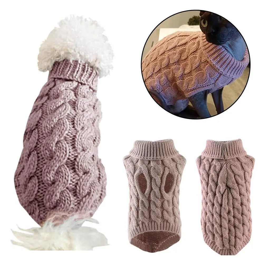 2025 New Pet Small Pet Dog Clothes Sweater Fashion Autumn Winter Solid Fried Dough Twists Knitting Warm Comfort Clothing