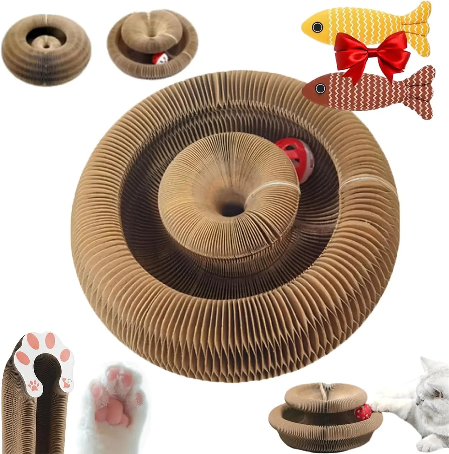 Cat Scratch Board Cat Toy with Bell Cat Cat Climbing Frame Foldable Recyclable Accordion Cardboard Kitten Toy with Ball