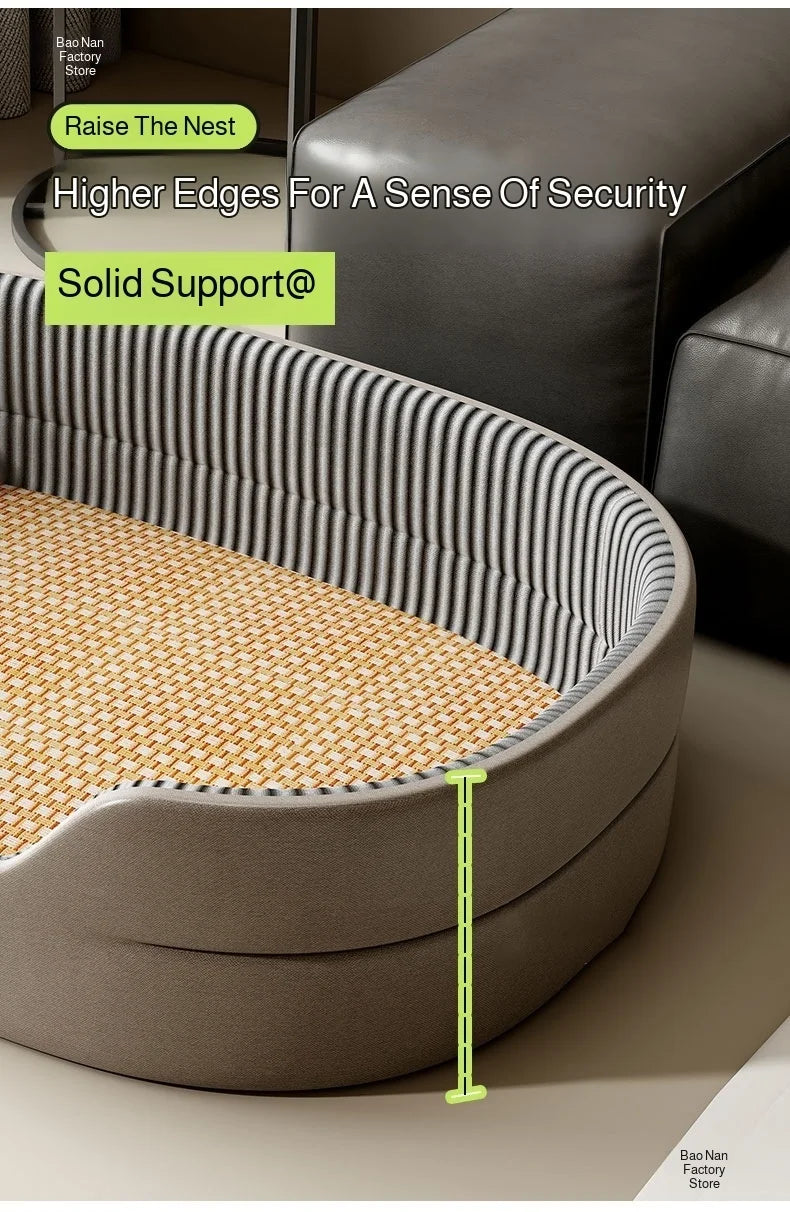 Dog Cat Kennel Universal for All Seasons Summer Pet Kennel with Rattan Mat Raised Edges Large Dog Bed Sofa-feel Mat Sleeping Pad