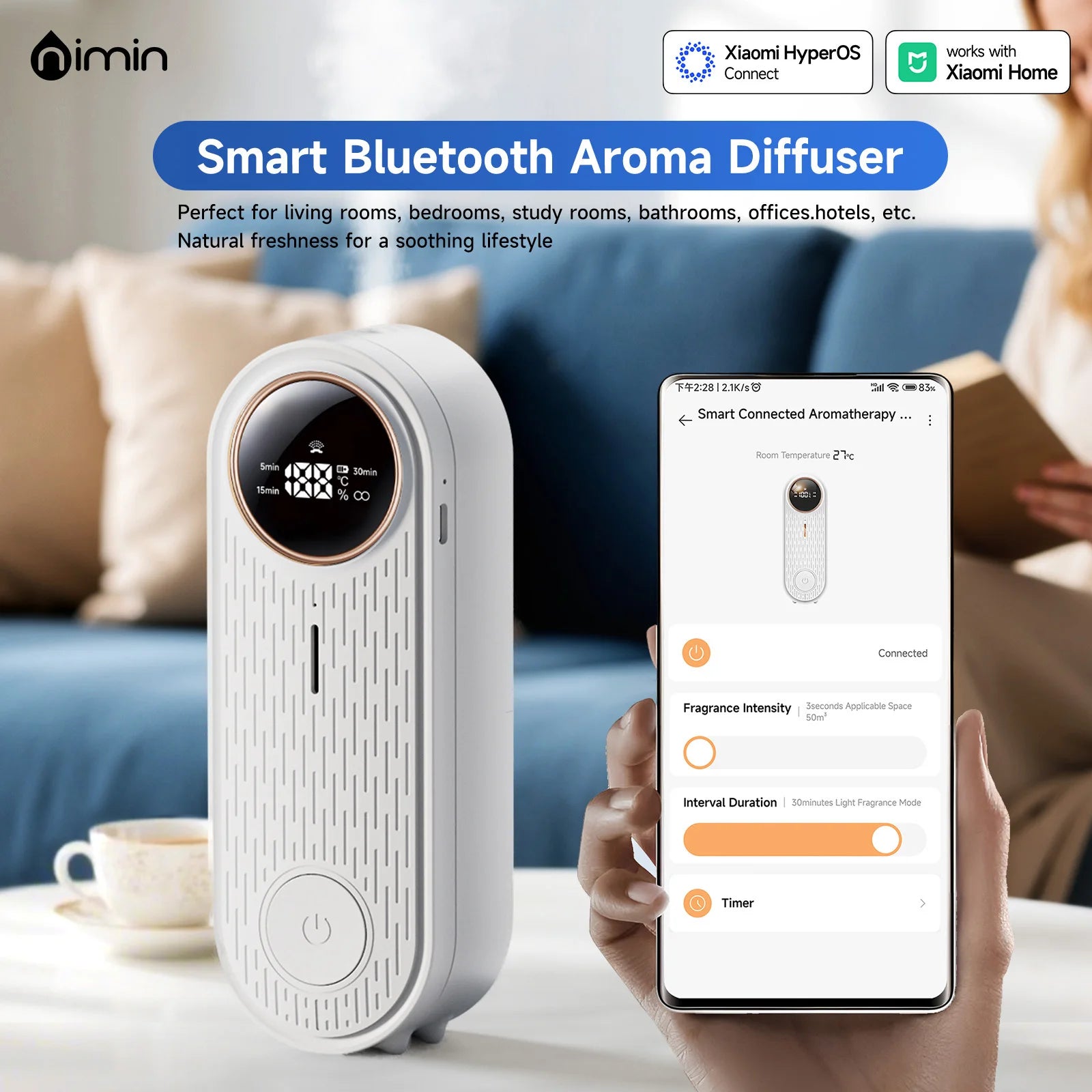 Essential Oil Diffuser with APP Control, Aroma Diffuser (Auto Spray, Desktop Wall Mountable) for Home Office, with Refill Liquid