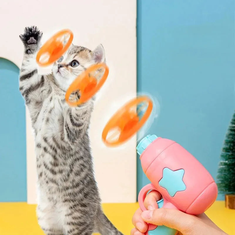 Funny Cat Toy Interactive Launch Pet Training Toy For Kitten Mini Flying Disc Shooting Gun Chasing Games Cat Toys Pet Supplies