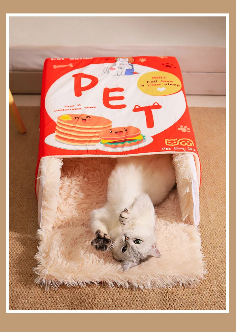 Cat Bed Pet Cat and Dog Bed Rectangular Fully Enclosed Security Biscuit Box Four-season Universal Pet Bed