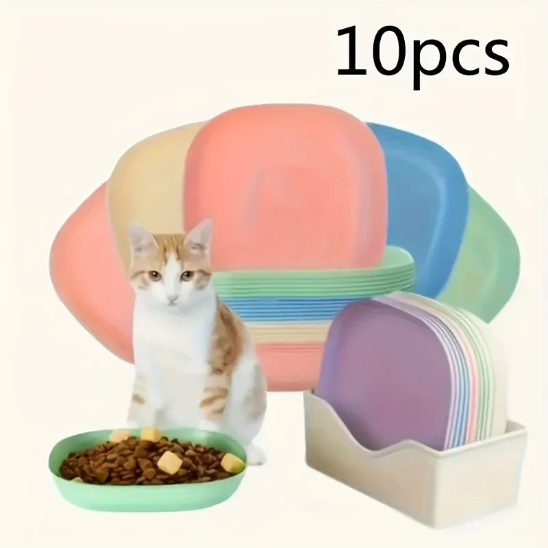 10pcs Non-Slip Plastic Cat Bowls Set Shallow Pet Food & Water Dishes Suitable for Kittens Short Leg Cat Ferrets Stray Cats