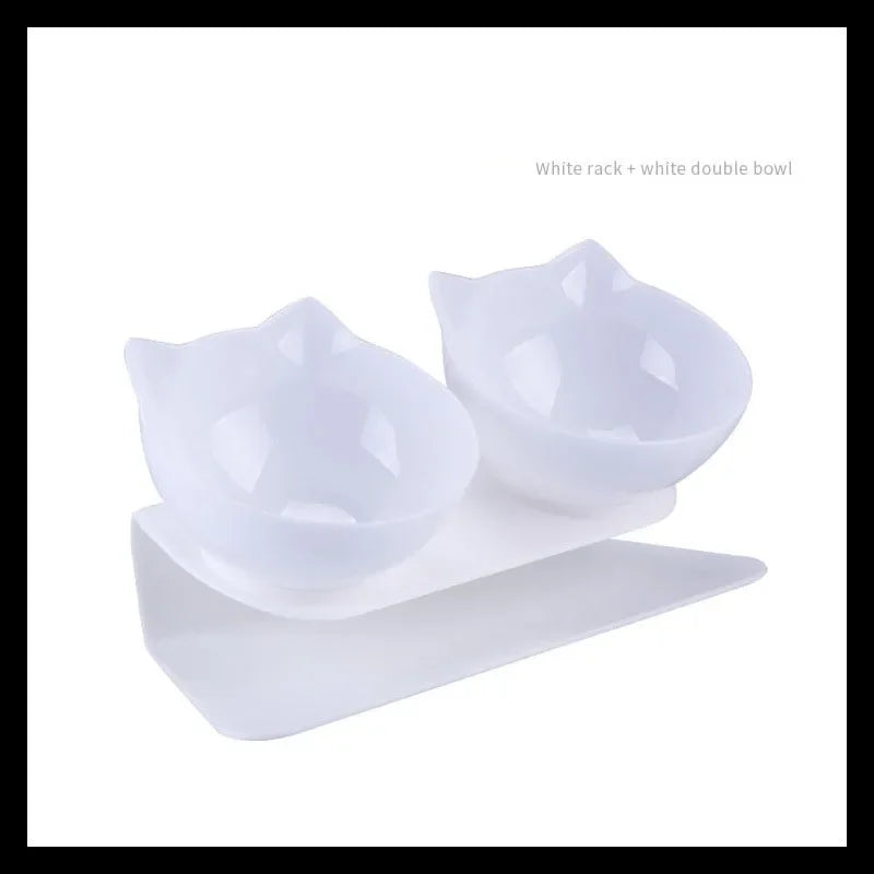 Double Cat Pet Feeding Bowls Food Bowl 15° Tilting with Stand Anti-Swing Kittens Elevated Puppy Dog Food and Water Raised Bowls