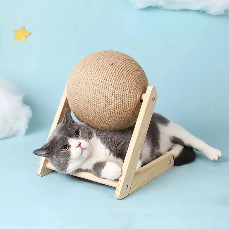 Cat Scratching Ball Wood Stand Pet Furniture Sisal Rope Ball Toys Kitten Climbing Scratcher Grinding Paws Scraper Accessories