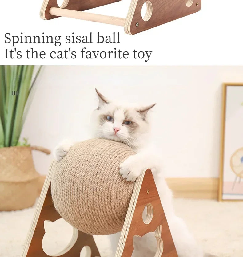 Cat Scratching Ball Wood Stand Pet Furniture Sisal Rope Ball Toys Kitten Climbing Scratcher Grinding Paws Scraper Accessories