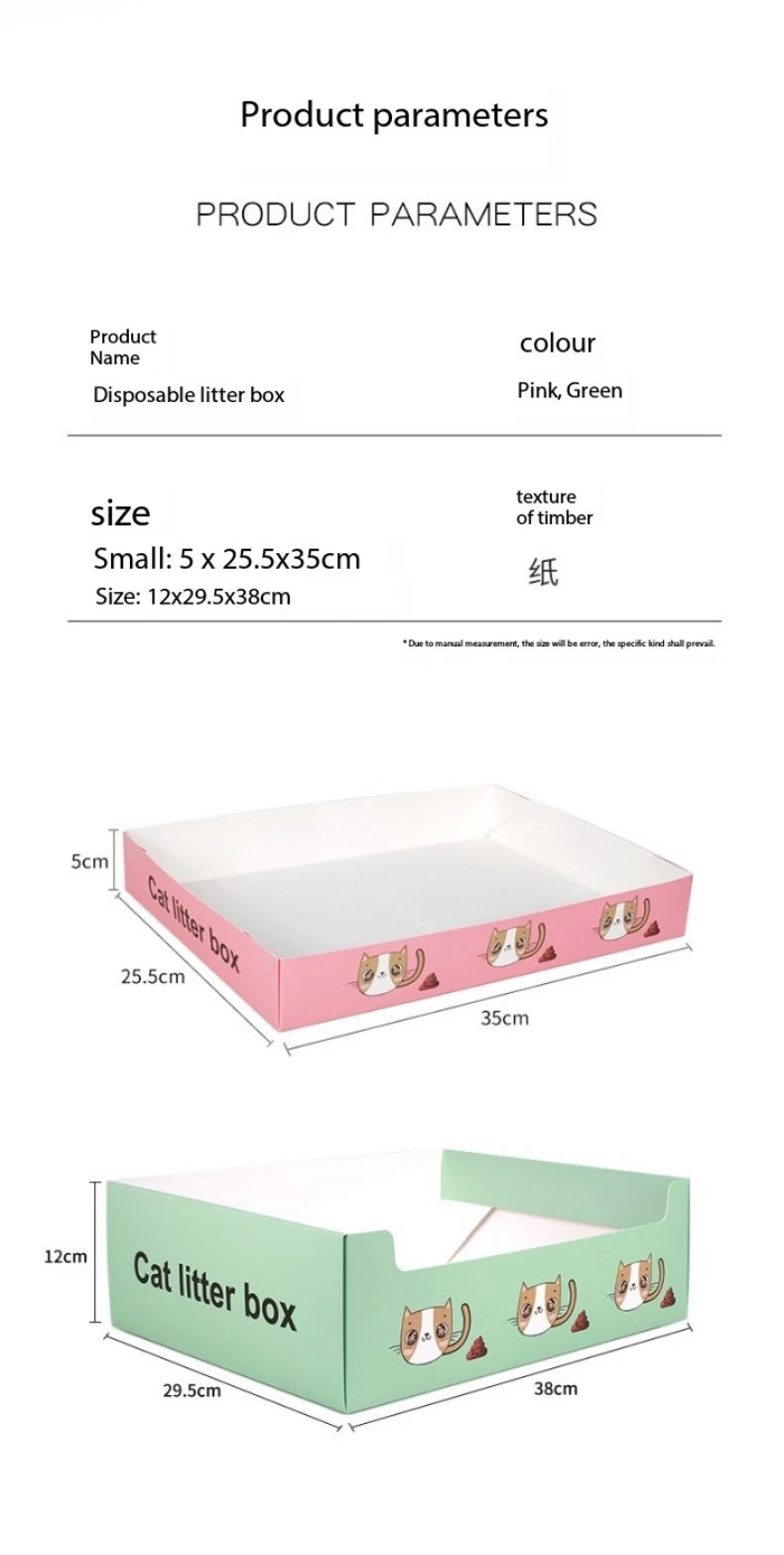 Disposable Cat Litter Box Flodable Paper Cat Trays Lightweight Cardboard Box Waterproof Coating Safe Comfortable Toilet For Pets