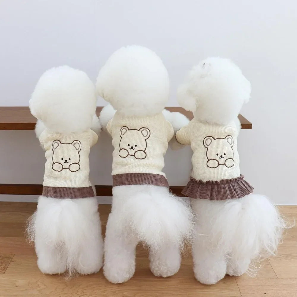 Cute Couple Dog Clothes Pet Dresses Shirt Waffle Cat Dog Shirt Puppy Pet Skirt Clothing for perro Dogs Cats Chihuahua Yorkie