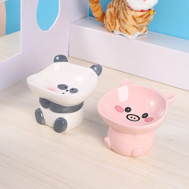 Cartoon cute pet bowl, ceramic high neck protection, anti black chin, multifunctional water and food container, cat and dog bowl