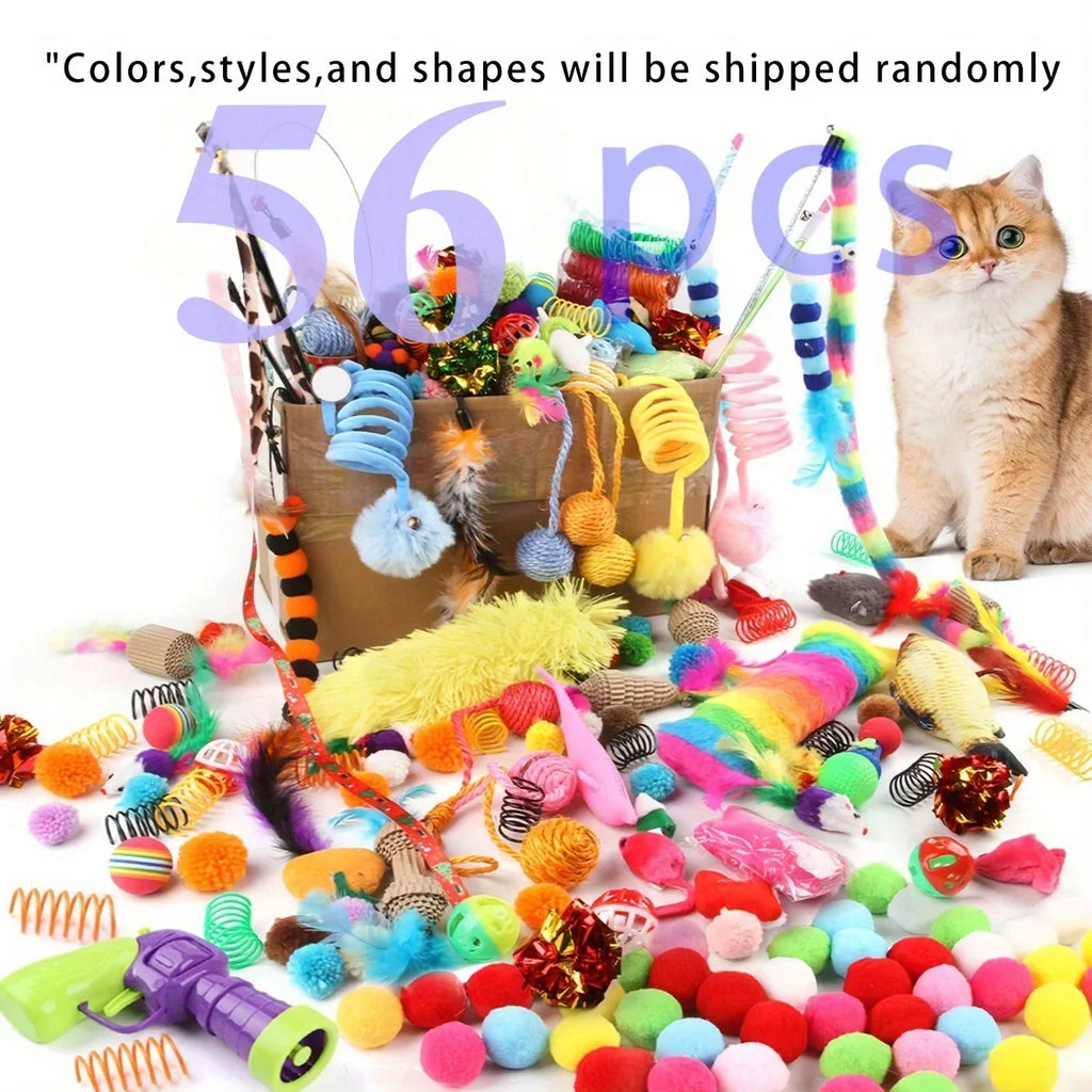 56/28/14PCS Pet Kitten Toys Variety Cat Toy Combination Set Cat Toy Funny Cat Stick Sisal Mouse Bell Ball Cat Supplies