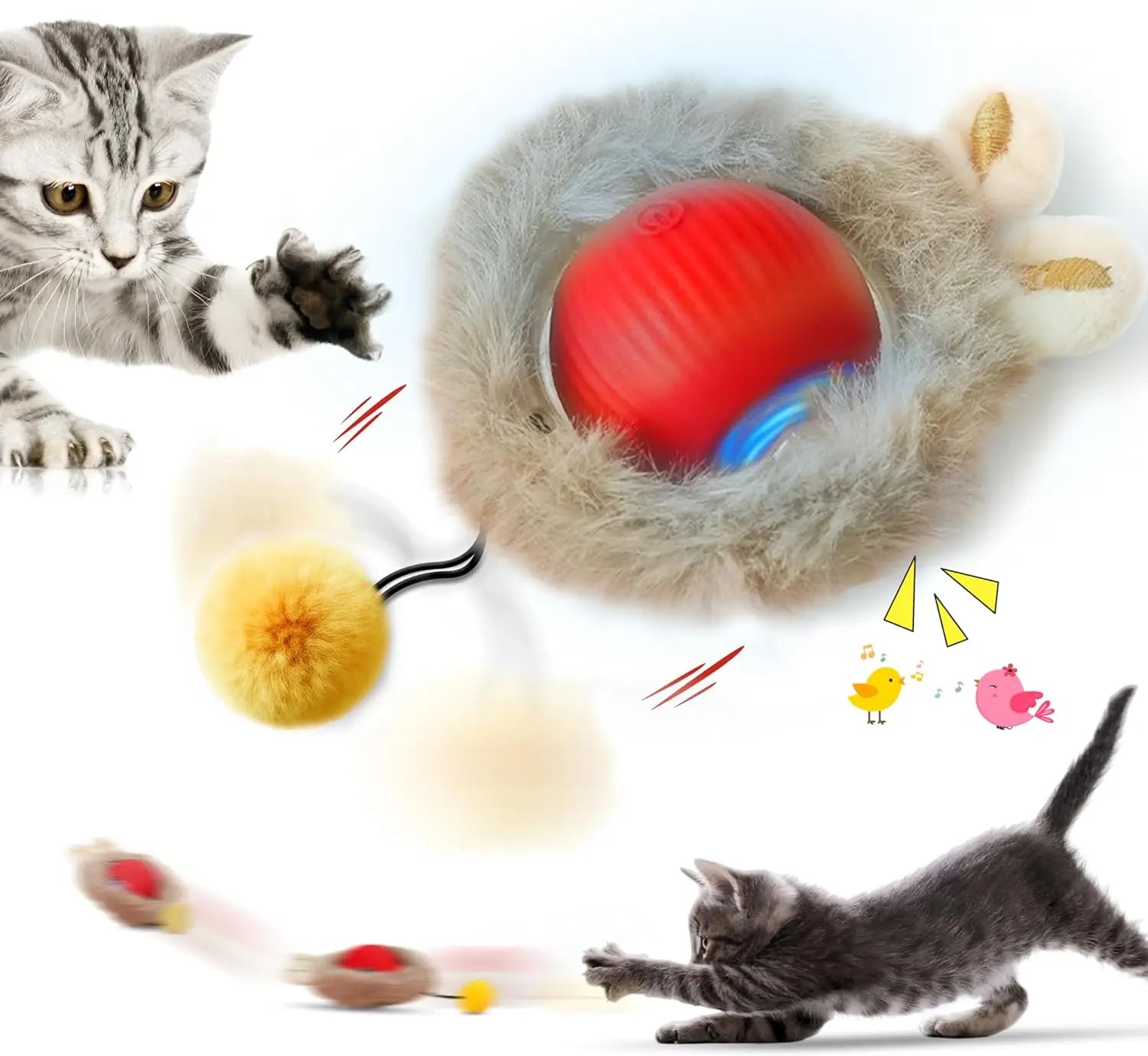 Cat Interactive ball Toy, Automatic Rolling Ball with Tail, Rechargeable Smart Pet Interactive Toy, Intelligent toy for Cat