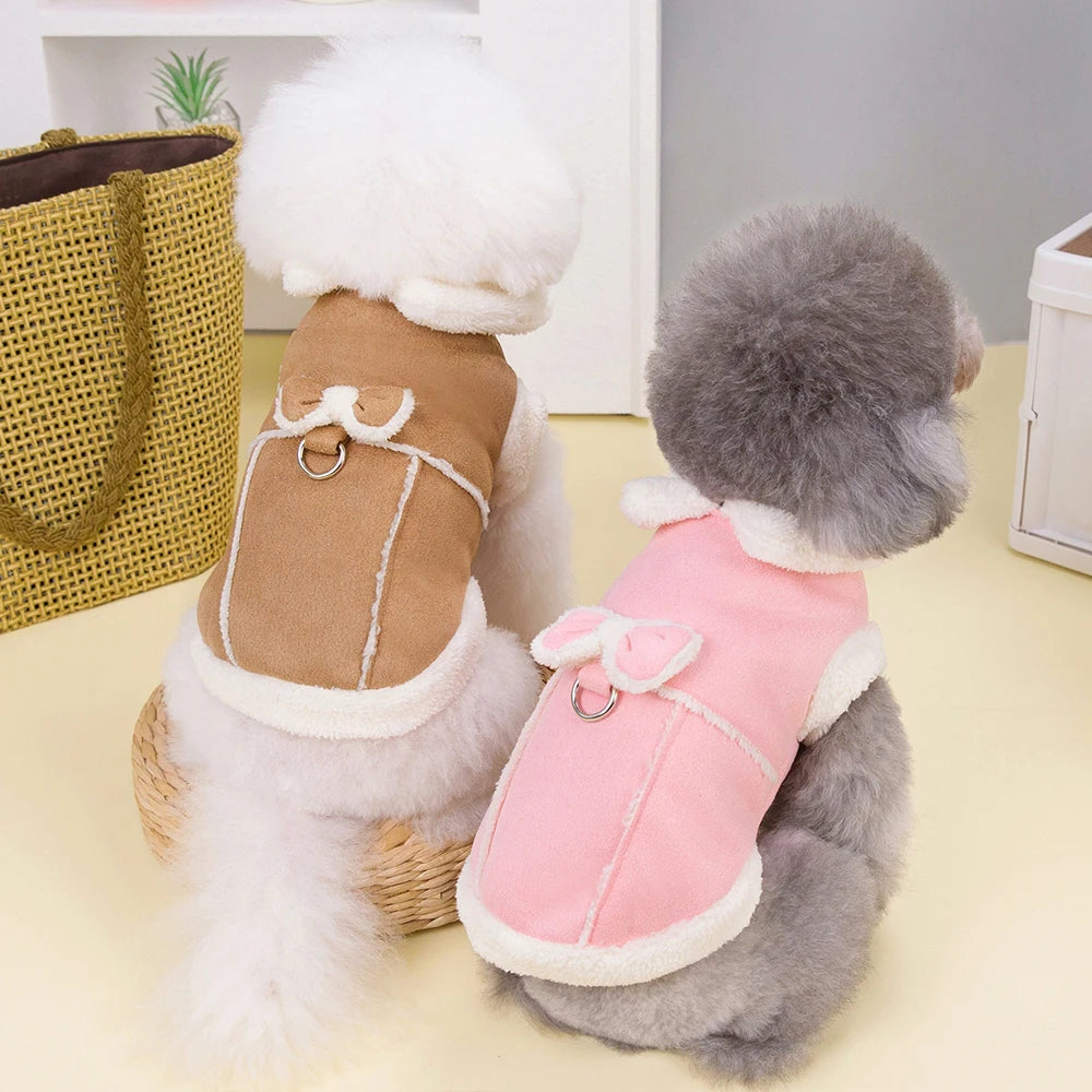 Cute Dog Clothes Jacket Dogs Winter Puppy Coat Clothing With Bowknot Warm Fur Pet Outfit Soft For Small Medium Dogs Chihuahua