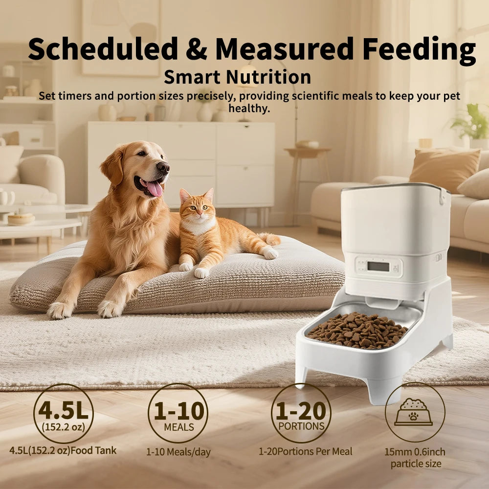 Furpipi 4.5L Automatic Pet Feeder Smart Auto Dog & Cat Food Kibble Button Version Smart Dog Feeder Dispenser Pet Feeding Supply