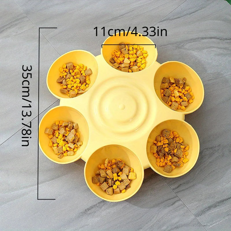 6-in-1 Pet Pet Pet Petal Shaped Cat Bowl, Multi Pet Edible, Multi Functional, Tilted Slow Feed Bowl for Food and Water