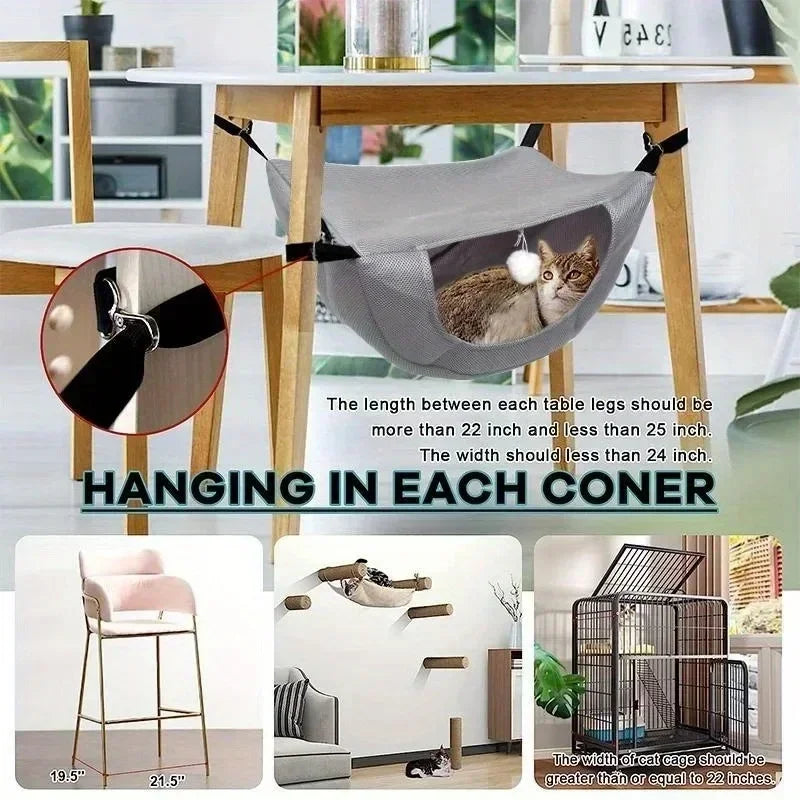 Breathable Mesh Hanging Pet Bed - Adjustable Cat Hammock for Indoor Use, Comfortable Suspended Sleeping Nest with Metal Frame