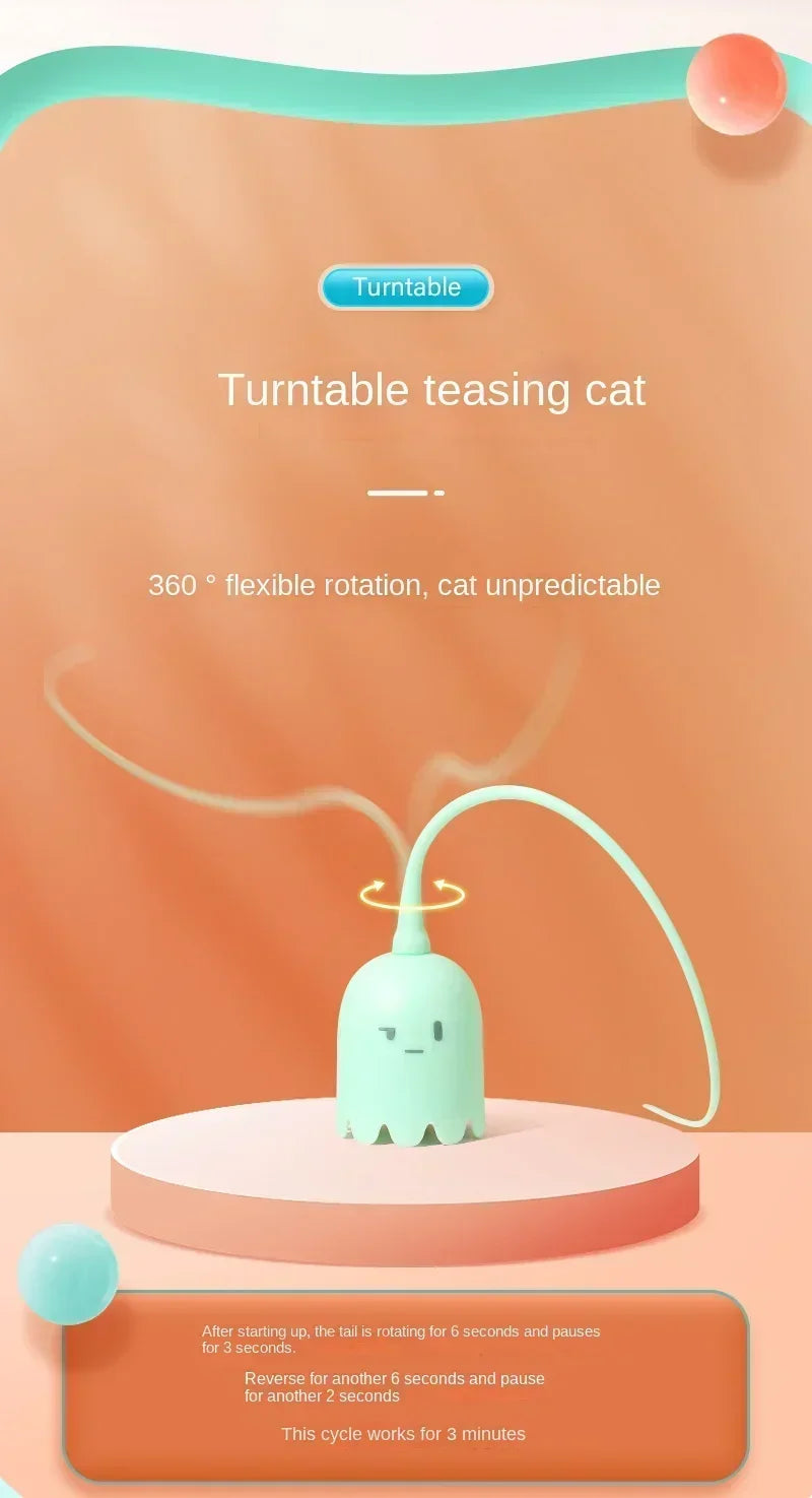 Interactive Electric Cat Toy USB Intelligent Rolling Ball Interactive Toys Funny Stick Silicone Rotate Mouse Tail Kitten Teaser