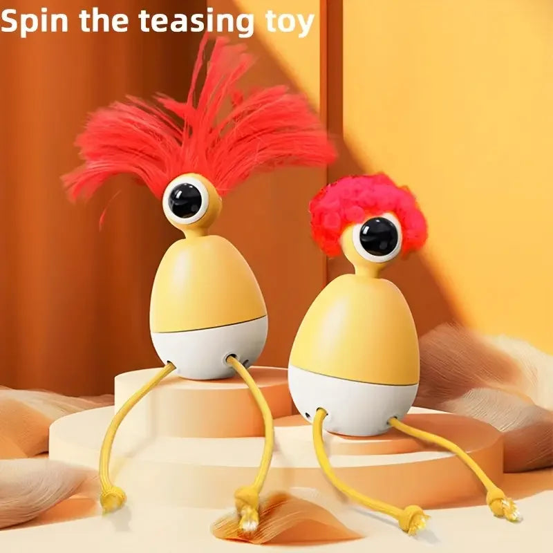 1Pc (Typc-C Charging Interface) Novel Smart Cat Toy, 360 ° Rotating, Tumbler Design, Manual Braided Hairstyle, Lcd Display Lighting Attracting Cat's Attention, Suitable for Indoor Cats, Indoor Pet Dogs, Outdoor Portable Ente