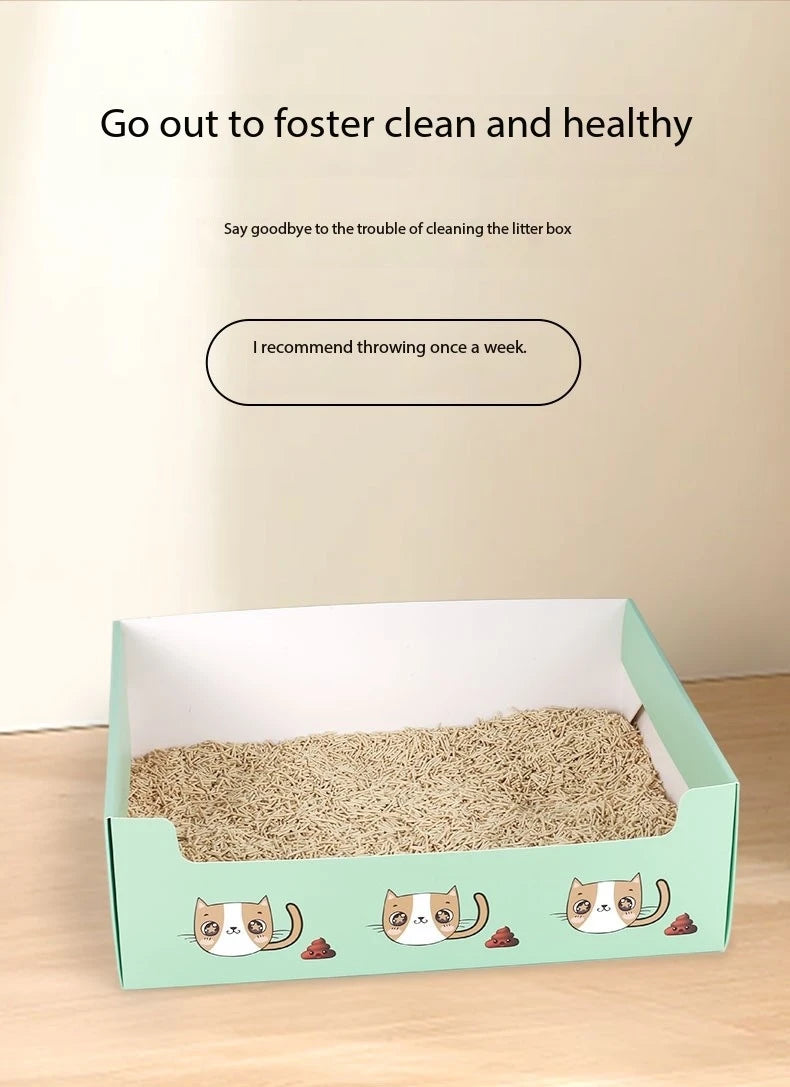 Disposable Cat Litter Box Flodable Paper Cat Trays Lightweight Cardboard Box Waterproof Coating Safe Comfortable Toilet For Pets