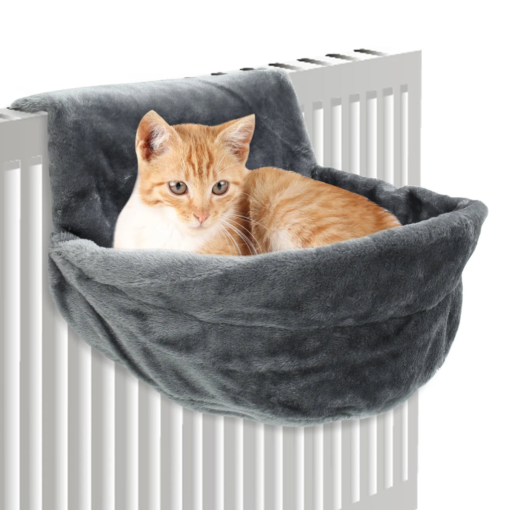 Hanging Cat Bed Plush Pet Radiator Bed with Metal Frame Warm Fleece Basket Foldable Cradle Hammock Cat Supplies for Small Pet