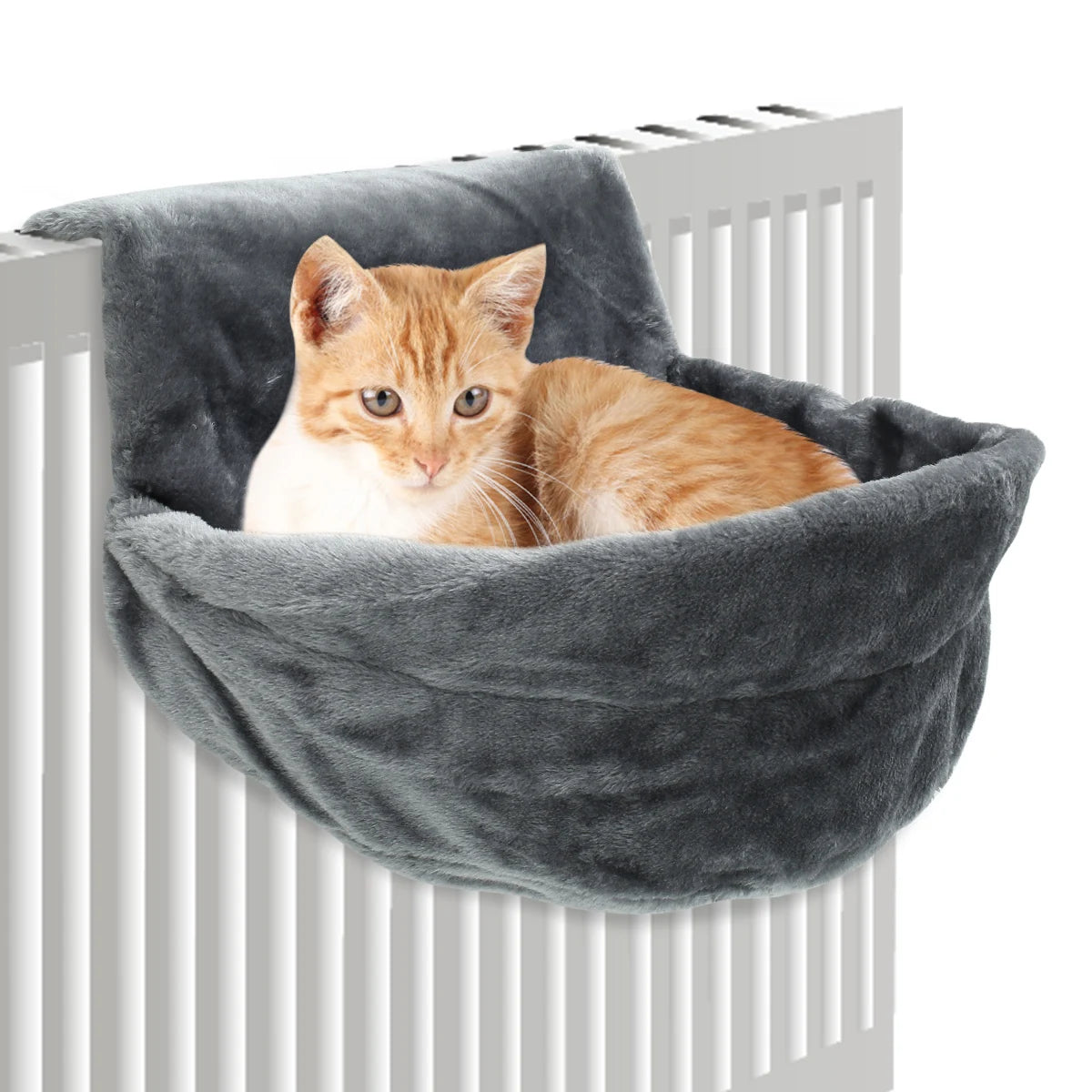 Hanging Cat Bed Plush Pet Radiator Bed with Metal Frame Warm Fleece Basket Foldable Cradle Hammock Cat Supplies for Small Pet