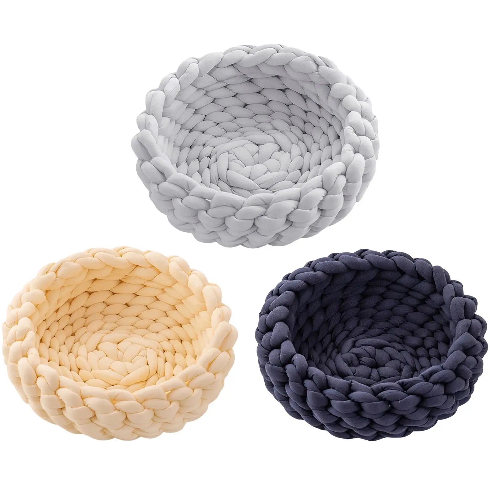 Handwoven Cat Nest Bed Non Slip Durable Round Shape Portable All Seasons Kitten Calming Bed Soft for Pet Supplies Small Dog
