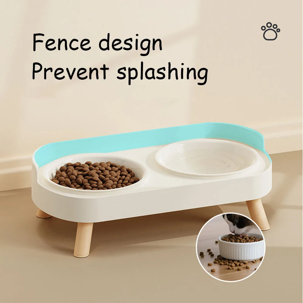 Cat Bowl Double Bowl Set - Anti-Spill Anti-Tip Pet Food Bowl & Water Bowl | Non-Slip Base Cute Cat Feeding Bowls Pet