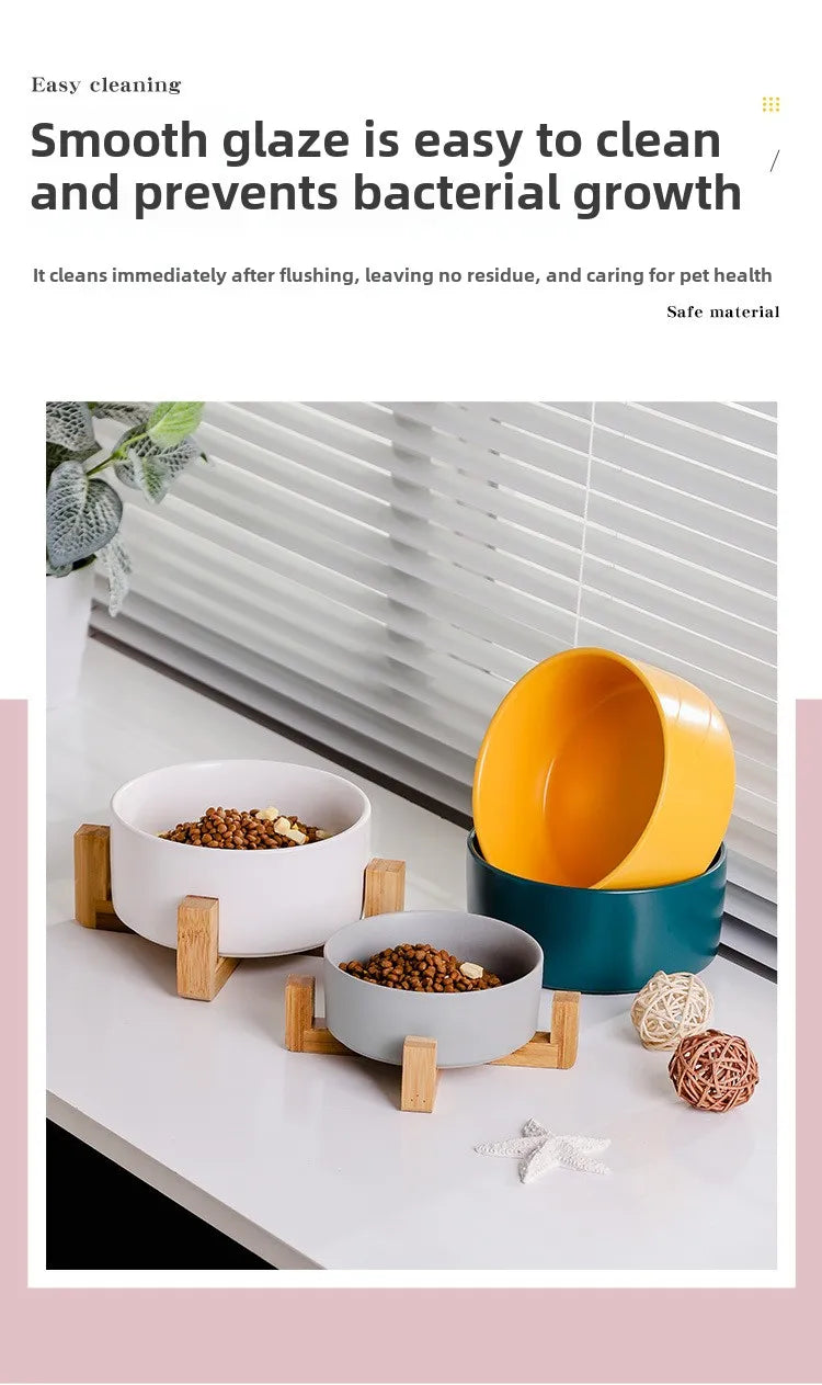 Ceramic Pet Bowl Dish With Wood Stand No Spill Pet Ceramic Double Bowl For Dog Cat Food Water Feeder Cats Small Dogs Pet bowl
