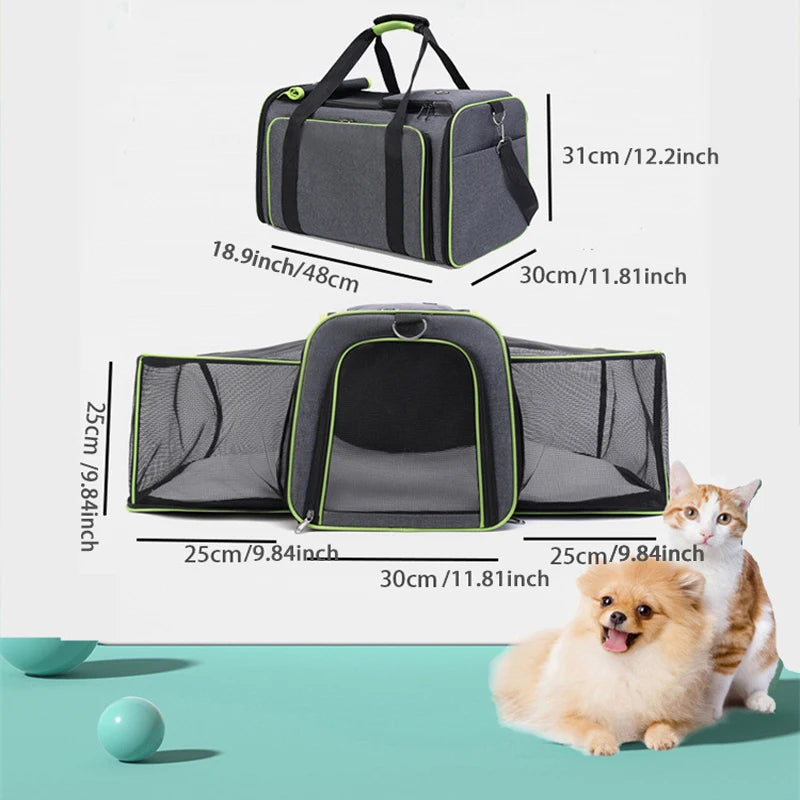 Cat Bag Foldable Large Capacity Cat Outdoor Car Expansion Portable Pet Handbag Breathable Diagonal Cross Bag for Cats and Dogs