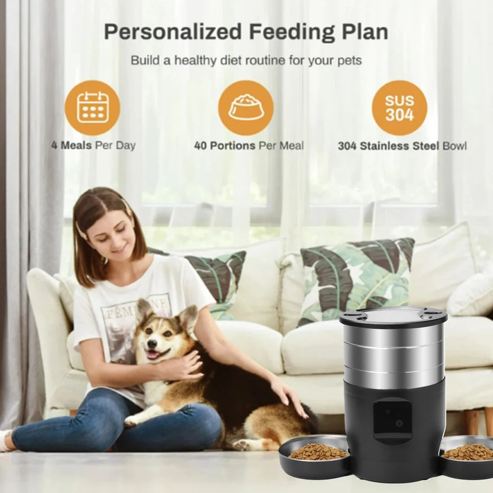 4.5L Ifi version pet feeder intelligent food dispenser with dual bowls, used for cat and dog dry goods accessories