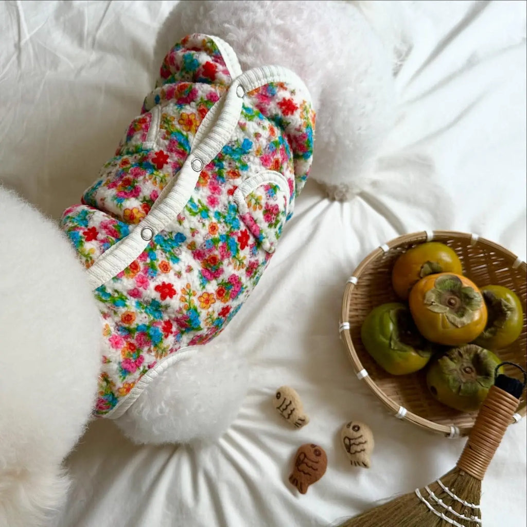 Cotton Pet Dog Clothes Pet Classic Shabby Flower Coat Bichon Winter Clothes Teddy Warm Vest Pretty Puppy Clothing Small Dogs