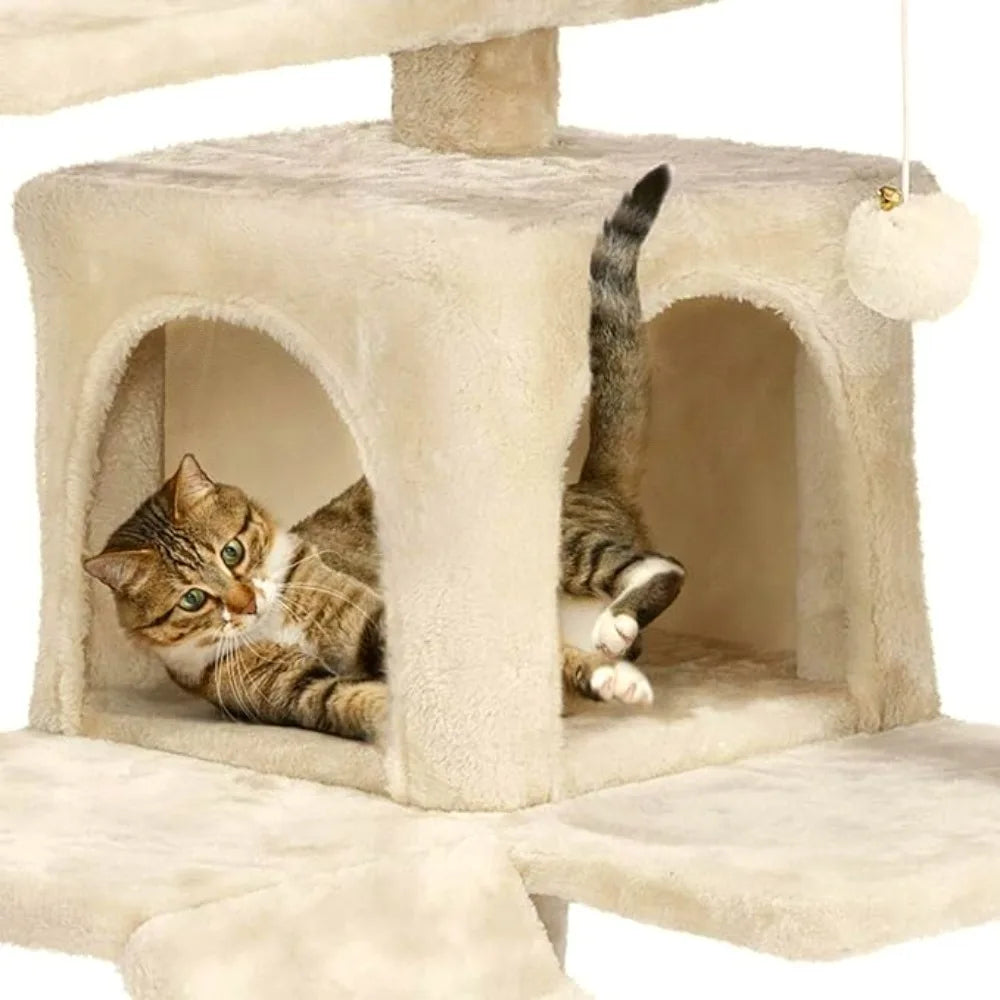 Cat Tree for Large Cats with Large Top Perch Multi-Level Tower for Indoor Cats with Condo Hammock Sleeping Bag Dangling Ball