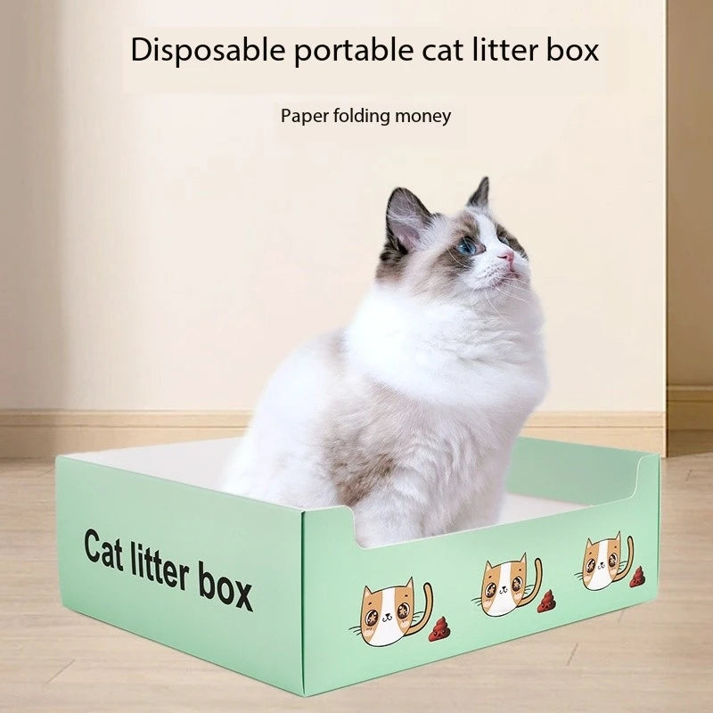 Disposable Cat Litter Box Flodable Paper Cat Trays Lightweight Cardboard Box Waterproof Coating Safe Comfortable Toilet For Pets
