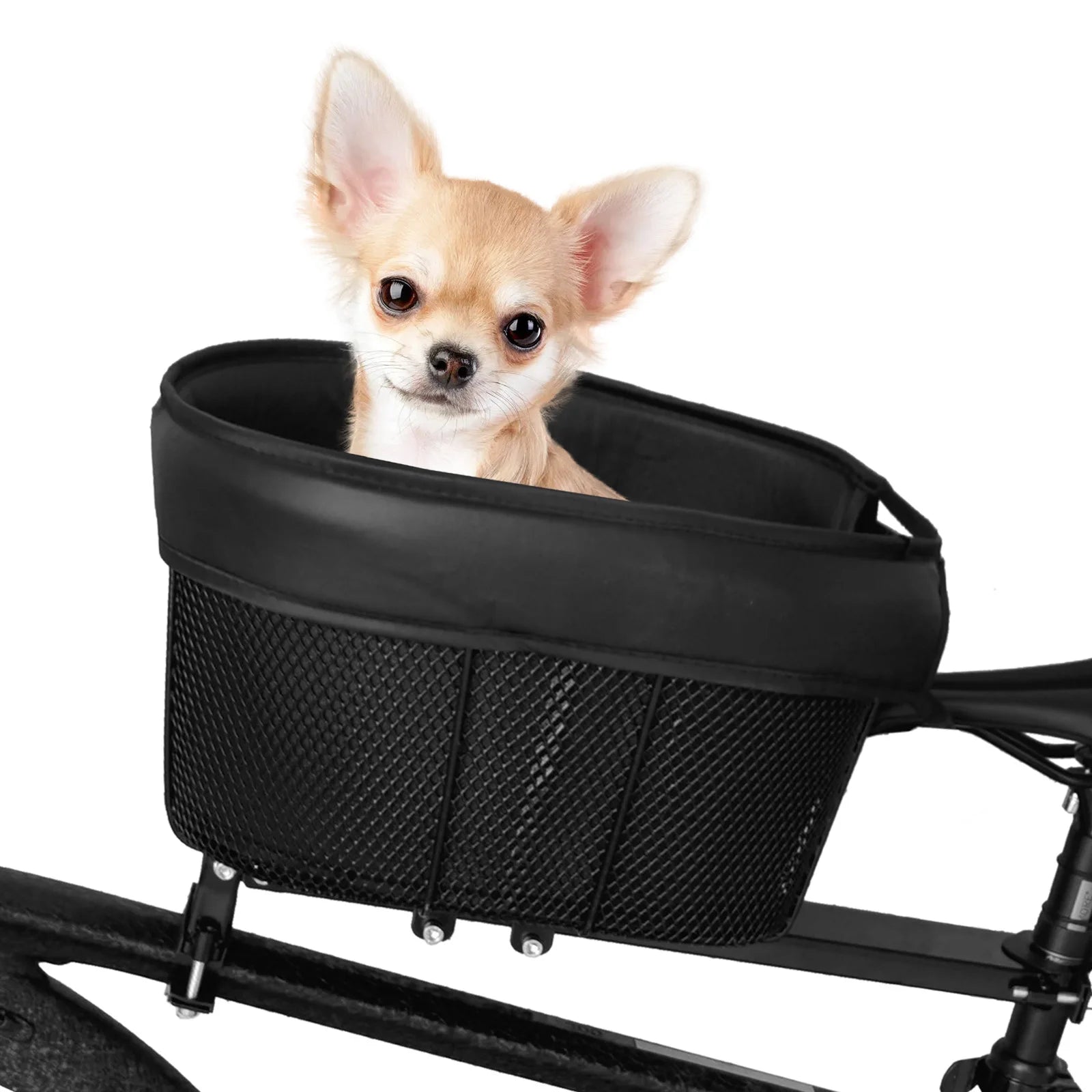 Dog Bike Basket Mountain Bike Shopping Basket Portable Cat and Dog Carrier for Bike Front Crossbar with Sponge Liner SafetyStrap