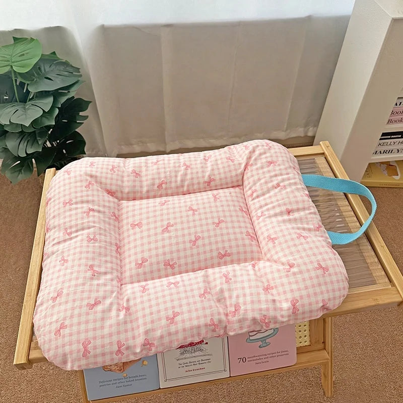 Chic 2025 Pet Sleep Pad Dog & Cat Mats  Colorful with Bow Print Soft Cushion, Cute Kitty Nest Non-Slip Washable Cat Mat