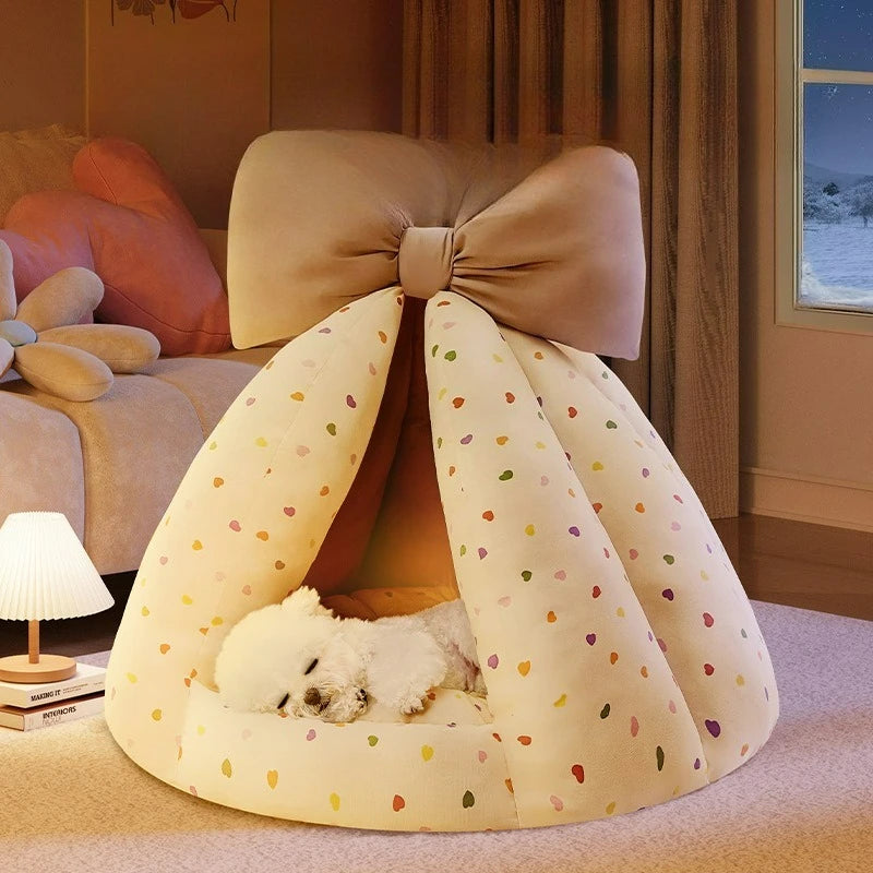 Cute Cat Bed Enclosed All-Season Pet Bed for Cats Small Dogs Nest Soft Skin-Friendly Fabric Comfortable Puppy House