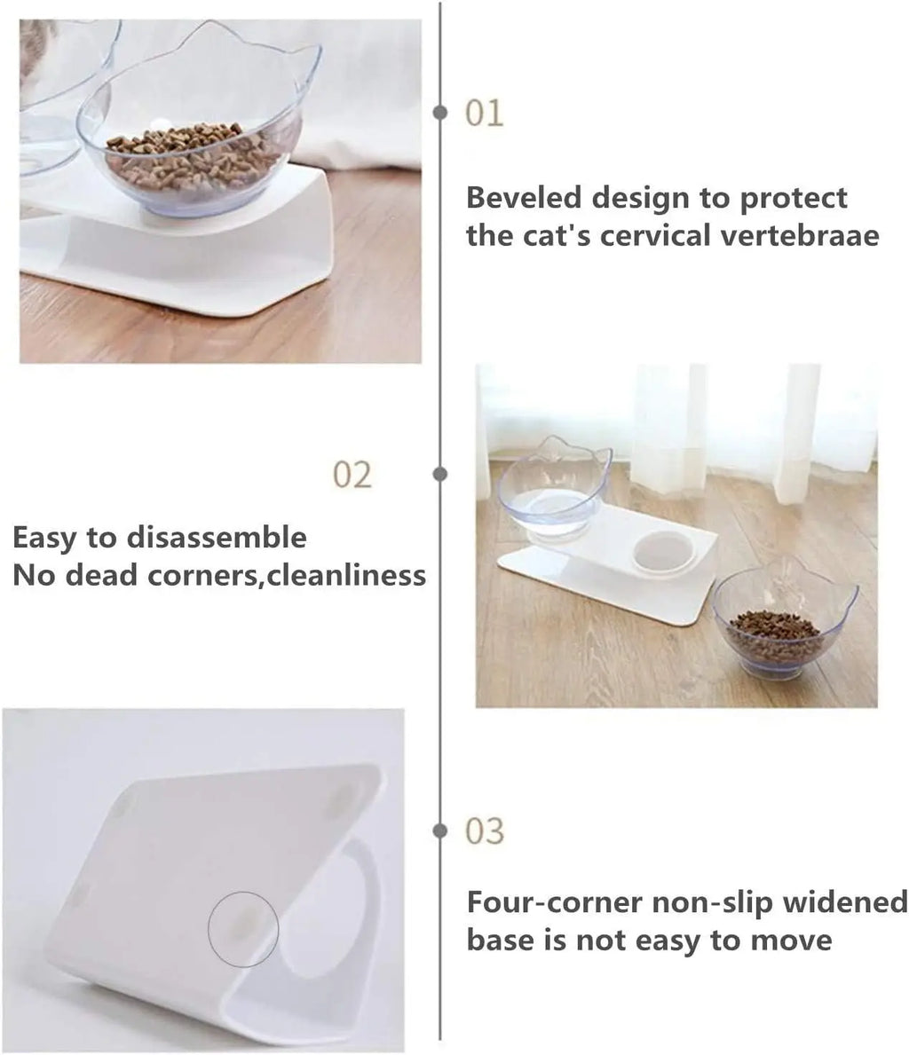 Double Cat Pet Feeding Bowls Food Bowl 15° Tilting with Stand Anti-Swing Kittens Elevated Puppy Dog Food and Water Raised Bowls