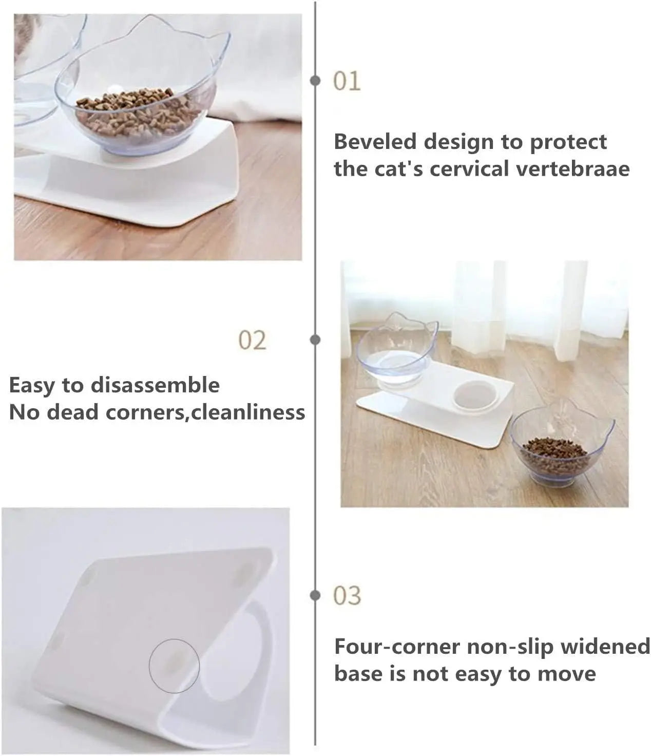 Double Cat Pet Feeding Bowls Food Bowl 15° Tilting with Stand Anti-Swing Kittens Elevated Puppy Dog Food and Water Raised Bowls