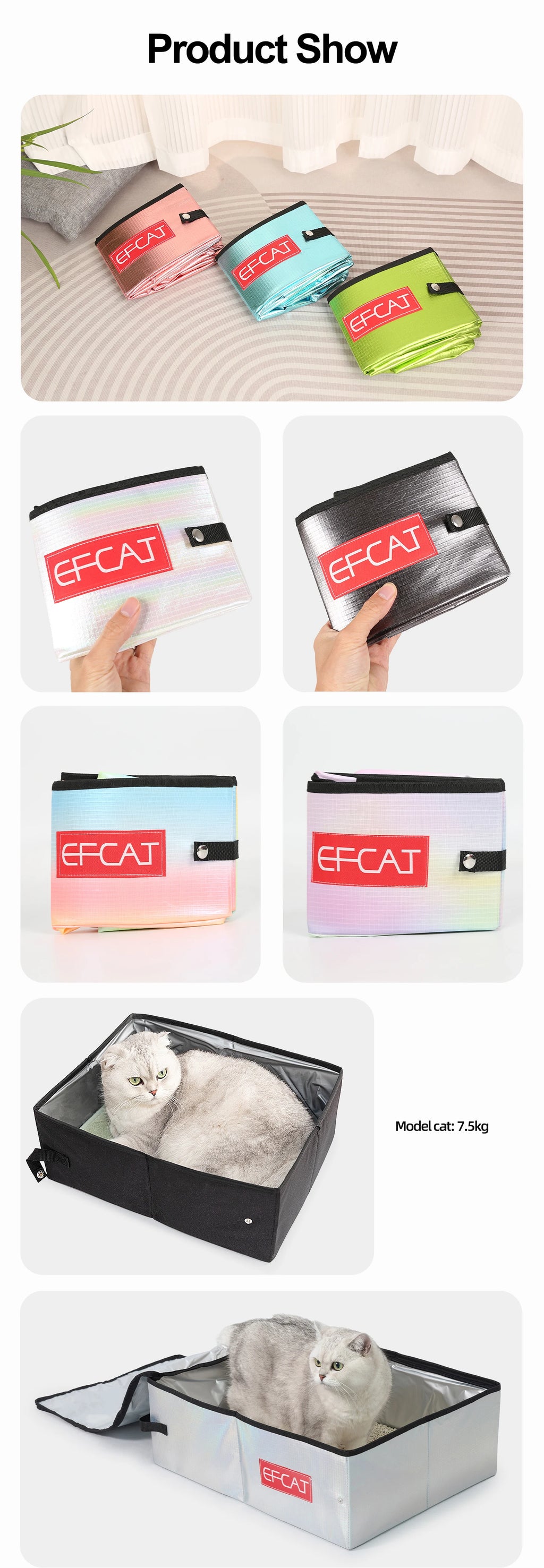 EFCAT Portable Cat Simple Litter Box With Cover Foldable Waterproof Large Size Outdoor Pet Kitten Travel Toilet