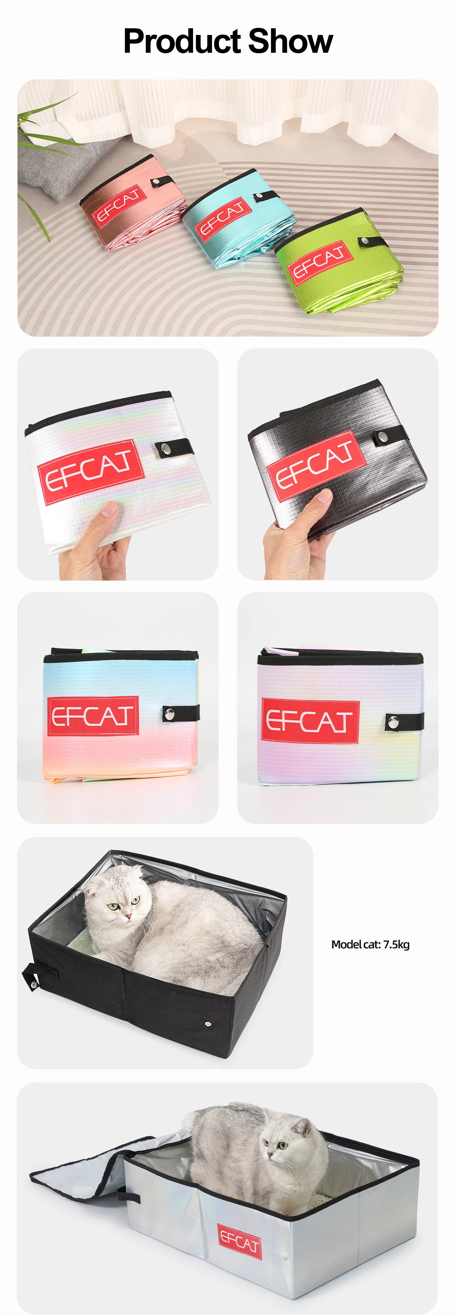 EFCAT Portable Cat Simple Litter Box With Cover Foldable Waterproof Large Size Outdoor Pet Kitten Travel Toilet