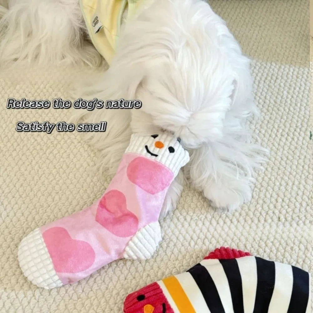 Cute Sound Making Pet Treat Dispenser Bite-Resistant Durable Chew Toy Squeaker Cartoon Socks Cat