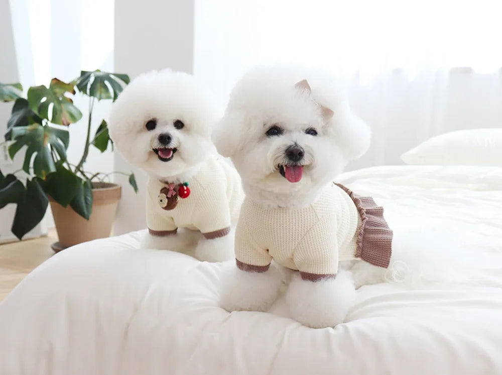 Cute Couple Dog Clothes Pet Dresses Shirt Waffle Cat Dog Shirt Puppy Pet Skirt Clothing for perro Dogs Cats Chihuahua Yorkie