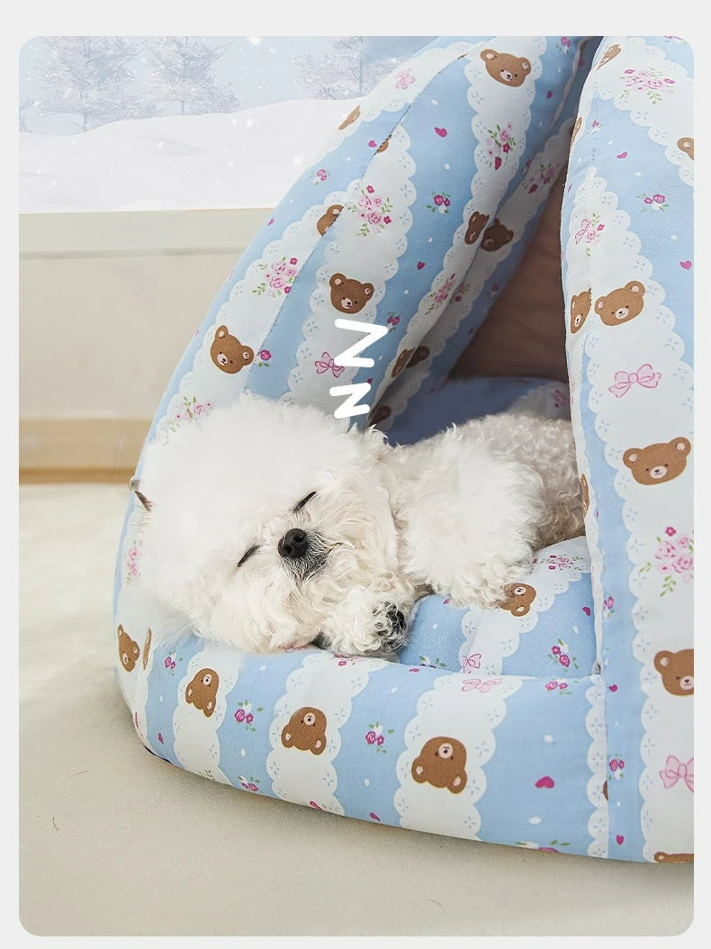 Cute Cat Bed Enclosed All-Season Pet Bed for Cats Small Dogs Nest Soft Skin-Friendly Fabric Comfortable Puppy House
