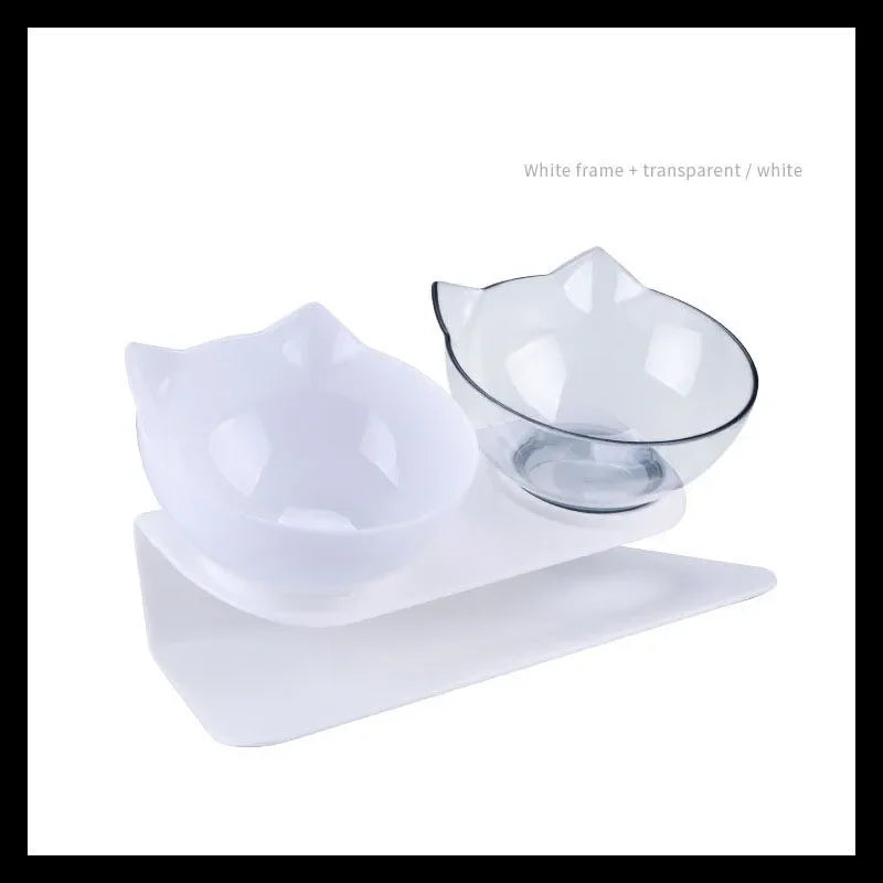 Double Cat Pet Feeding Bowls Food Bowl 15° Tilting with Stand Anti-Swing Kittens Elevated Puppy Dog Food and Water Raised Bowls