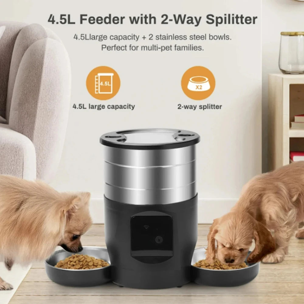 4.5L Ifi version pet feeder intelligent food dispenser with dual bowls, used for cat and dog dry goods accessories