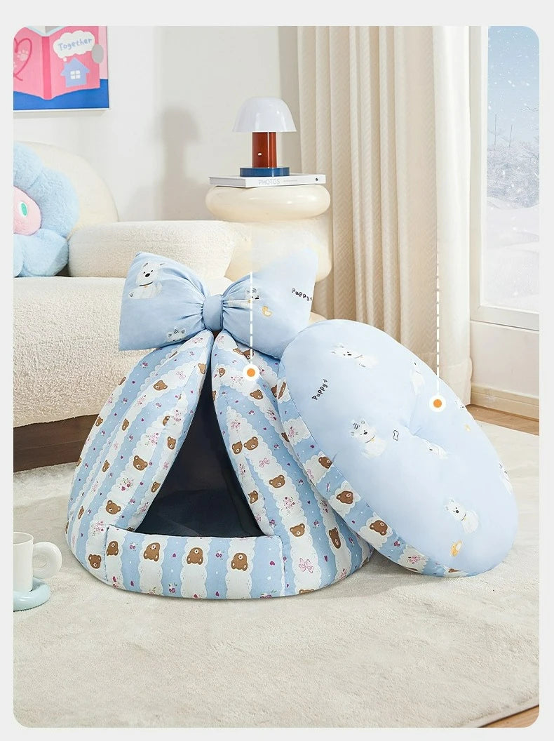 Cute Cat Bed Enclosed All-Season Pet Bed for Cats Small Dogs Nest Soft Skin-Friendly Fabric Comfortable Puppy House