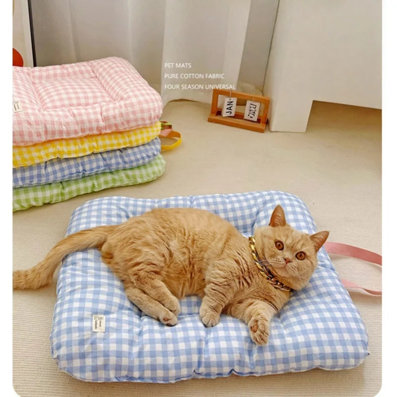 Chic 2025 Pet Sleep Pad Dog & Cat Mats  Colorful with Bow Print Soft Cushion, Cute Kitty Nest Non-Slip Washable Cat Mat