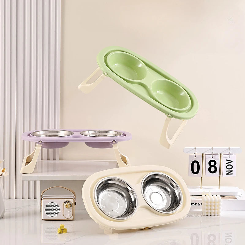 elevated Pet Cat Bowl Feeder Cat Food Bowl With Water Fountain Double Bowl Drinking Raised Stand Dish Bowls For Cats
