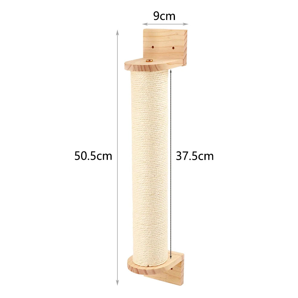Cat Scratching Post Wall Furniture Wood Wall Mounted Kitten Scratcher Tree Tower Toys Thicker Column for Indoor Cats Accessories